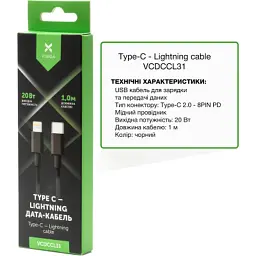 Дата кабель USB-C to Lightning 1.0m 3A 20W PVC Vinga (VCDCCL31) - мініатюра 2