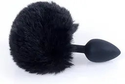 Анальна пробка з хвостом B-Series Jewellery Silicon PLUG Bunny Tail Black, 6,5х2,7 см, чорний - мініатюра 2