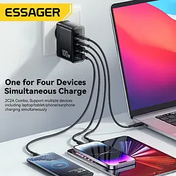 Потужний Зарядний Пристрій 100W з Кабелем Essager GaN2 Pro QC PD 20V 5A Зарядка 100 Вт Блок живлення Type c Зарядка 100W - мініатюра 7