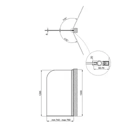 Шторка для ванни Qtap Standard BLM407513APR скло Pear 6 мм, 75x130 см, права, Права, матовий, Черный матовый - мініатюра 2