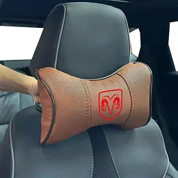 Подушка на підголівник з логотипом Dodge Екошкіра 3D Кольоровий лого Коричневий-Коричневий кант 1 шт