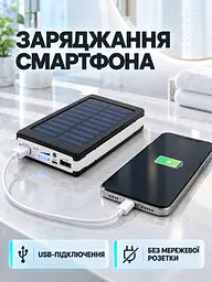 Портативний акумулятор Power Bank 50000 mAh із сонячною панеллю та ліхтариком для подорожей чорний (37261538) - мініатюра 9