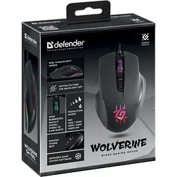 Мишка Defender Wolverine GM-700L ігрова RGB, 7 кн., 12800 dpi, чорна - мініатюра 7