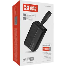 Повербанк ColorWay 30000 mAh High-power 2 USB QC3.0 + USB-C Power Delivery 22.5W Black - мініатюра 2