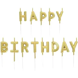 Свічки для торта "Happy Birthday" набір букв золоті, декоративні свічки напис для дня народження, святкові свічки літери