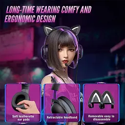 Навушники Onikuma X11 Gaming CAT with LED ігрові з вушками котячими фіолетові - мініатюра 5