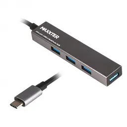 Разветвитель-хаб 4xUSB 3.0 Type-C на 4 порта Maxxter HU3С-4P-02, металл - мініатюра 1