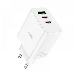 Мережевий зарядний пристрій адаптер HOCO C126A Pure 1 USB/2Type-C, 40 W, підтримка швидкого заряджання PD/QC/FCP/AFC