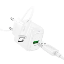 Сітчасте зарядне пристрій HOCO CS52A Surplus single-port QC3.0 charger + Micro білий - мініатюра 3