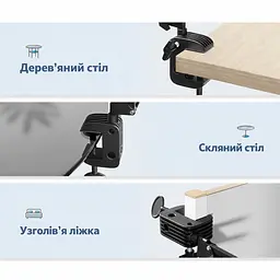 Настільний тримач для телефона та планшета UGREEN LP142 на струбцині для поверхонь завтовшки до 52 мм кронштейн для екранів 4–12,9 дюйма з поворотною головкою на 360° з поворотом важеля на 180° з доступом до зарядного порту з двосекційним пружинним важелем із силіконовими накладками для захисту пристрою та меблів чорний (50394) - мініатюра 6