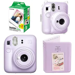 Набор камера Fujifilm Instax Mini 12, Фотобумага 20шт, Прозрачный чехол, Фотоальбом 64 фото Фиолетовый