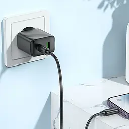 Мережевний зарядний пристрій Hoco CS23A Sunlight PD30W+QC3.0 1USB-A/1C Black - мініатюра 3