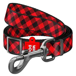 Повідець для собак нейлоновий Waudog Nylon малюнок Шотландка червона регульований S Ш 15 мм Дл 152-183 с