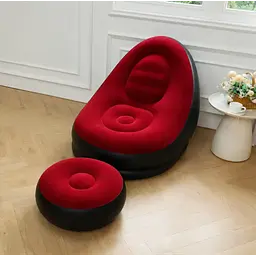 Надувне крісло диван 2в1 з пуфиком для ніг A-Sofa із вінілу з флокованим покриттям Крісло вінілове для відпочинку вдома саду максимальне навантаження до 150 кг Чорний з червоним - мініатюра 2