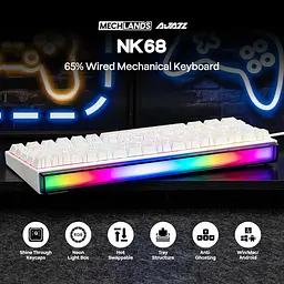 Ігрова механічна дротова клавіатура Ajazz NK68 / Red Switch / 65% / RGB / White Lines - мініатюра 2
