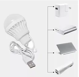 Лампочка від USB та microUSB 5v світлодіодна LED 7W з кабелем 1м для павербанка ноутбука лампа ліхтар UKC холодне світло - мініатюра 2