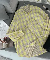 Сорочка жіноча в клітку з котону 20789 S-XL жовта - мініатюра 2