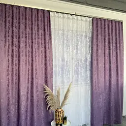Мармурові жакардові штори фіолетового кольору 2шт. 150х270 з білим жакардовим тюлем 400х270, на тасьмі ALBO pbe0052581