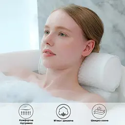 М'яка ергономічна SPA-подушка для ванни з присосками та підтримкою голови і шиї, 30х36х10 біла KT9001301 - мініатюра 7