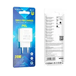 Адаптер мережевий BOROFONE Power single port charger BA71A 1Type-C 20W чорний - мініатюра 10
