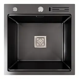 Кухонна мийка 50x50 PVD чорна Platinum Handmade з підставкою для ножів, Чорний