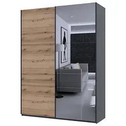 Шкаф купе Doros G-Caiser Графіт / Дуб Евок 1 ДСП / 1 дзеркало / 3 частини 180х60х240 (42005013) - мініатюра 6