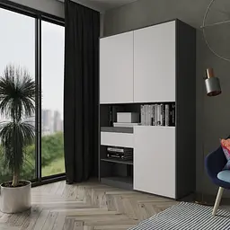 Шафа для речей з відкритими полицями та висувною скринькою BLUM FHRS-1 Антрацит/Білий