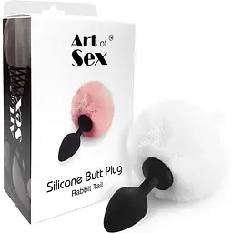 Силіконова пробка Art of Sex - silicone Bunny Tails Butt Plug М White - мініатюра 3