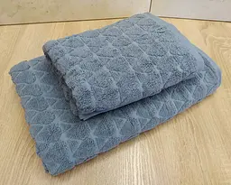 Набір турецьких махрових рушників 50х90+70х140 Gulcan Jacquard Cotton Lux Damla Steel Grey - мініатюра 3