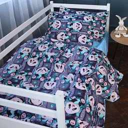 Простирадло Mirson на резинці Kids Time 17-0722 Tiny Panda 60х120 см бязь блакитне (2200010688832) - мініатюра 5