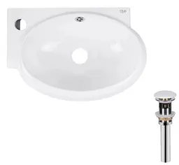 Комплект Qtap Leo: Раковина підвісна овальна ліва 430x285x160 мм White + Донний клапан PU02O (QT11115011LWN47332)