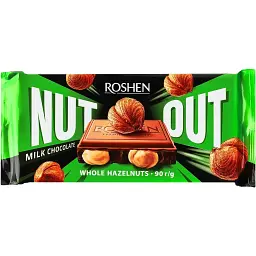 Упаковка молочного шоколаду Roshen Nut Out Whole Hazelnuts 90 г х 12 шт