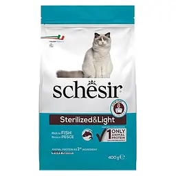 Сухий монопротеїновий корм для стерилізованих котів Schesir Cat Sterilized & Light Шезір лайт із рибою 400 г (ШКВСР0,4)