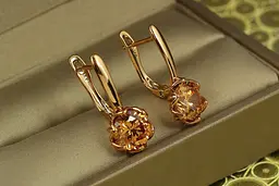 Сережки Xuping Jewelry велична простота з каменем шмпанське 2.3 см золотисті