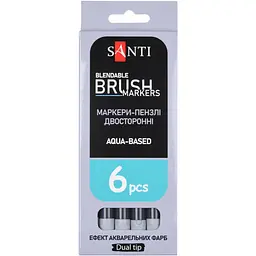 Маркер акварельний Santi  Brush Marker SWB-30 двосторонній сірий 6 шт. (391086) - мініатюра 4