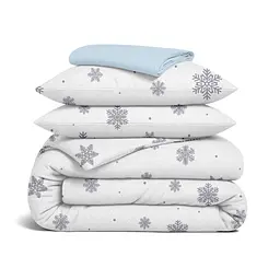 Євро постільна білизна фланель з простирадлом на резинці SNOWFLAKES SILVER CS7 COSAS (4822052478592)