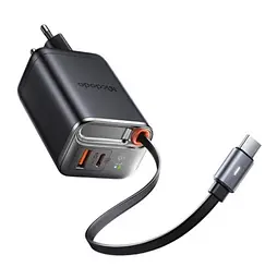 Мережевий зарядний пристрій McDodo 67W 1C+1A Digital Display GaN Charger Built-in 65cm retractable USB-C Cable(EU) Чорний - мініатюра 3