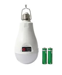 Акумуляторна LED лампа 20W E27 8000K, холодне біле світло, аварійне освітлення із зарядкою Type‑C та 2 акумуляторами, біла