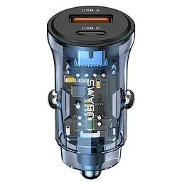 Автомобільний зарядний пристрій Usams 30W роз’єми Type-C та USB Синій (6958444901411)