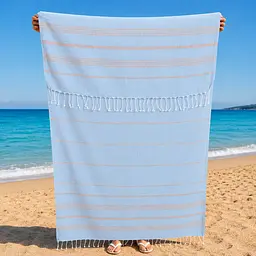 Рушник пештемаль Turkey Towel 100х180 см легкий великий для пляжу басейну бані сауни підстилка на дачу пікнік природу відпустку море Organik блакитний смужка беж