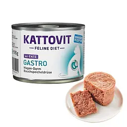 Повнораціонний вологий лікувальний корм Kattovit Gastro Duck для котів із захворюваннями шлунково-кишкового тракту, з качкою,185 г (78049)