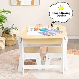 Комплект дитячих меблів Costway Kids Set 2-in-1 Desk стіл та 2 стільці з двосторонньою стільницею-дошкою - мініатюра 6