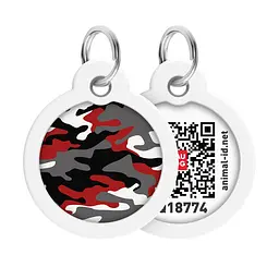 Адресник для собак і котів металевий Waudog Smart ID з QR паспортом малюнок Камо сірий коло Д 30 мм