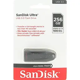 Флеш-накопичувач SanDisk USB 3.0 Ultra 256Gb (130Mb/s) Чорний - мініатюра 2