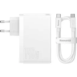 Мережевий зарядний пристрій Baseus GaN5 Pro Fast Charger 2C+U 140W White + Cable USB-C (CCGP100202) [96286]