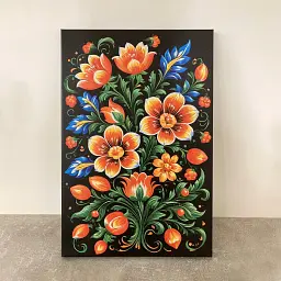 Інтер'єрна картина Квітковий орнамент, петриківка, темний фон, 60×43 см (id6912) - мініатюра 3