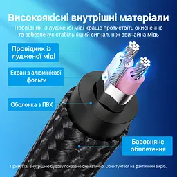 Аудіокабель Vention 1,5 м штекер Jack 3,5 мм TRS на штекер Jack 6,35 мм TRS у бавовняному обплетенні з екрануванням фольгою та металевим обплетенням з позолоченими роз’ємами сірий (BAUHG) - мініатюра 3