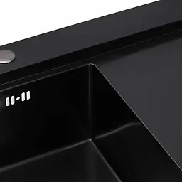 Кухонна мийка Platinum Handmade 580x480x220 L чорна (товщина 3.0/1.5 мм корзина та дозатор в комплекті) - мініатюра 2
