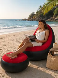 Надувний диван з пуфом Air Sofa / Надувне велюрове крісло з пуфом+насос Червоний - мініатюра 5