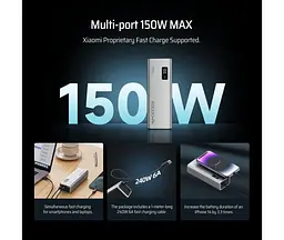 Зовнішній акумулятор CUKTECH PB200P 20000mAh 150W 3 порти 2C1A сірий - мініатюра 6